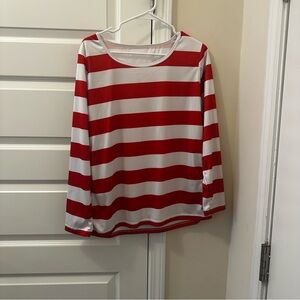 Red and White Striped Long Sleeve Shirt